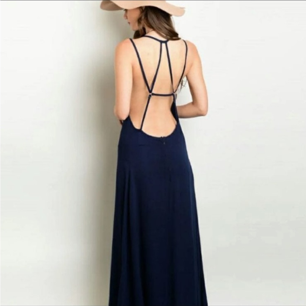 Maxi dress navy blue open back